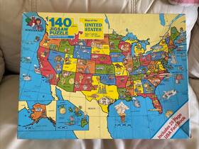 Roseart 072348080129 Vintage Rose Art 1990 Schoolhouse United States Map Landmark Puzzle 140 Pc Usa