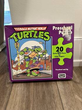 Roseart 072348080235 Vintage 1992 Preschool Puzzle 20 Big Pieces Turtles Skateboard