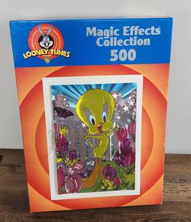 Roseart 072348971526 1999 Looney Tunes Tweety Foil Art Magic Effects 13x19 500 Piece Puzzle