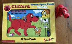 Scholastic 656298034298 Lot/2 Clifford Big Red Dog 32 Pc Wooden Jigsaw Puzzle Action Figure