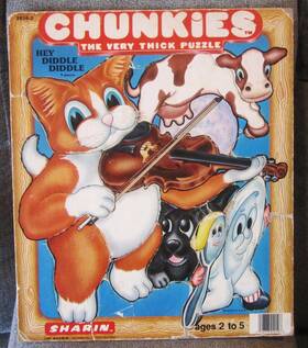 Sharin 048773020108 Vintage 1984 Chunkies Thick 9 Pc Board Tray Puzzle Hey Diddle Cat