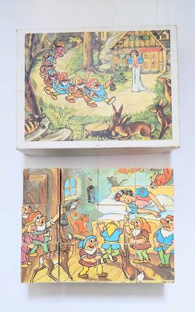 Siso Spielwaren Gmbh & Co. 004642207816 Snow White And The 7 Dwarfs Wooden Cubes Puzzle Vintage 6 Puzzles In One
