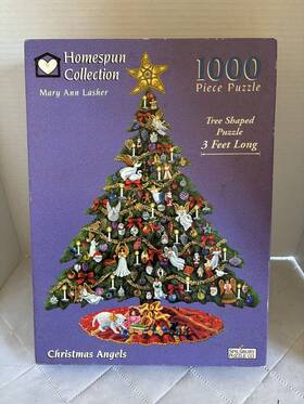 5202 Spillsbury Puzzle Co 612769008694 Christmas Angels Tree Shaped 1000 Pc Vtg Mary Ann Lasher #5202