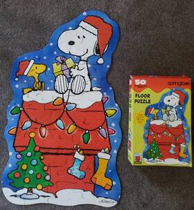 Springbok 015012615456 Vintage Peanuts Christmas Floor Puzzle 50 Pc Snoopy Woodstock Complete