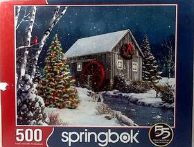 Springbok 091683015207 Falling Snow Christmas Tree Wreath Water Wheel Alan Giana 500 Pc 18 Inch X 23.5
