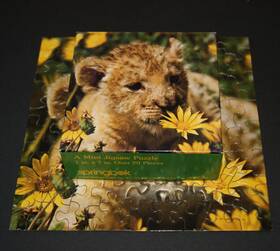 195pzl143 Springbok Vintage Mini Puzzle Cat Lion Cub Baby Yellow Flowers 70 Pc Complete