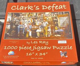 Sunsout 796780252837 Rare Clarks Defeat Checkers Les Ray 1000 Pc 16x34 Puzzle Vintage