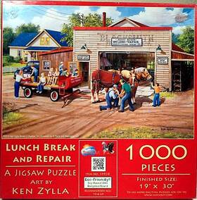Sunsout 796780399389 Lunch Break And Repair Hay Rides August Betker Welding 1000 19x30 Puzzle