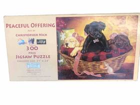 Sunsout Inc 796780597044 Peaceful Offering 300 Pc Puzzle By Christopher Nick Puppies In Basket