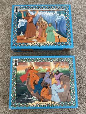 2-jesus The Rainbow Works 033500959165 Vintage Religious 100 Piece Puzzle For Kids- Lot Of And Moses- Made In Usa