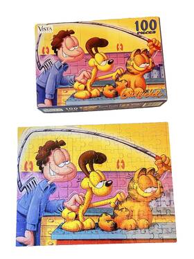 Vista 788958601608 Vintage Garfield Odie John Back Scratching 100 Piece Jigsaw Puzzle 2000 Complete