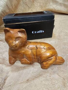 Wit Crafts 704812425937 Vintage 3 D Wood Wooden Cat Puzzle Hand Made With Box