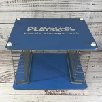 Vintage Playskool Wood Metal Blue Storage Rack Holds 12 Tray. Fixed Price $39.95.