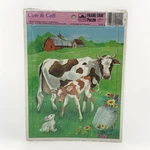 Vtg 83' Golden Frame Tray Puzzle 12 Pc Cow & Calf Rabbit Farm Animal Barn Sealed. Fixed Price $6.99.
