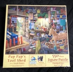Sunsout Pap's Tool Shed 550 Piece Jigsaw Puzzle By Joseph Burgess Nib. Fixed Price $15.00.