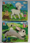 Two Vintage 1983 Milton Bradley Fun Shape Animal Puzzles Childrens Bunny & Lamb. Fixed Price $18.00.