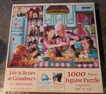 Complete 1000 Piece Life Is Better At Grandma's Sunsout Jigsaw Puzzle. Fixed Price $15.99.