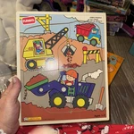 Vintage Playskool Wooden Puzzle Let's Build Bulldozer Truck Construction 180-01. Fixed Price $14.99.