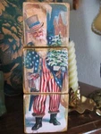 Christmas Wooden Shelf Puzzle Blocks Stackables 2 Sided Patriotic Santa Snowman. Fixed Price $16.99.