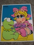 Vintage Playskool Wooden Puzzle Miss Piggy And Kermit, 265-10, 1983, Cats Cradle. Fixed Price $8.00.