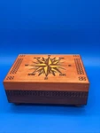 Polish Puzzle Box Secret Opening Linden Wood Hand Carved Compass Rose Inlay. Fixed Price $45.00.