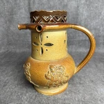 Antique 19THC English Salt Glasses Stoneware Puzzle Jug W/ Relief 8 1/4. Fixed Price $249.99.