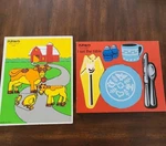 2 Vintage Wooden Puzzles Fisher Price & Playskool Farm Set The Table. Fixed Price $17.00.