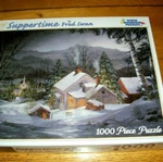 Jigsaw Puzzle 1000 Pieces Farmhouse Snow Sled Dog Church White Mountain Complete. Fixed Price $13.49.