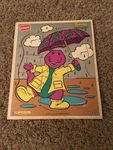 Vintage 1993 Playskool Barney Dancin The Rain Wooden Puzzle. Fixed Price $24.99.