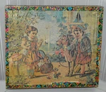 Antique Wood Puzzle Box Art Work Of Children Toys Dogs Hinged 10.5X9" Vg. Fixed Price $11.99.