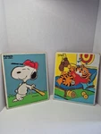 Vtg Playskool Wooden Puzzles Snoopy Superstar 230-17 6 Pc 1958 & Tyg 1981.. Fixed Price $20.00.