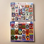 Lot Of 2 White Mountain Christmas Puzzles Stamps Wreaths 1000PC 500PC Usa. Fixed Price $22.59.