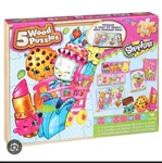 New.sealed Shopkins 5 Assorted Wood Puzzles Set. Fixed Price $10.00.