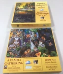 2 Sunsout Puzzles Family Gathering & Garden Hideaway 1000 Pcs Complete. Fixed Price $13.00.