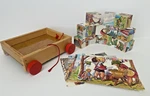 Vintage Wooden Wagon Pull Toy Twelve Block W/6 Puzzles. Fixed Price $12.00.