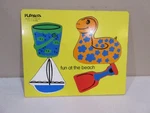 Vtg. Playskool Wooden Puzzle "fun At The Beach" Ages 2-4 Pieces. Fixed Price $10.00.