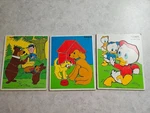 3 Vintage Playskool Wood Tray Puzzle Yogi Bear, Dogs, Disney Huey Dewey & Louie. Fixed Price $16.99.