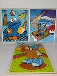 Vintage Playskool Lot Of 3 Wooden Puzzles Pinocchio Cookie Monster Potato Heads. Fixed Price $30.00.