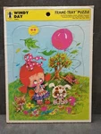 Vtg Windy Day Rainbow Works 1974 Tray Puzzle U.s.a. Ages 3-7 Dog Cat Bug 75909-4. Fixed Price $8.44.