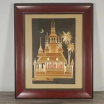 Handcrafted Thai Temple Marquetry Straw Artwork In Elegant Wooden Frame 16"X13". Fixed Price $39.99.