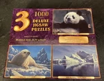 Sure Lox. (3) Three 1000 Deluxe Puzzles Giant Panda, Arctic Seal, Iceberg New. Fixed Price $11.49.