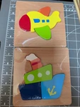 Wood Puzzle Preschool Toddler Infant 4 Piece Airplane Steam Boat Transportation. Fixed Price $22.55.