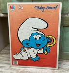 Vintage 1984 Milton Bradley Baby Smurf 25 Pc Cardboard Puzzle W Frame. Fixed Price $8.00.