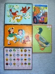 Five Vintage Whitman & Milton Bradley Pre-school Puzzles 1956 1975. Fixed Price $25.00.