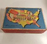 Antique 1915 Parker Brothers Wooden United States Puzzle Map - Complete In Box. Fixed Price $24.00.