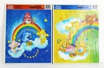 2 Vtg Care Bears Frame Tray Puzzles Golden 1986 Rainbow Clouds & Birthday. Fixed Price $20.59.