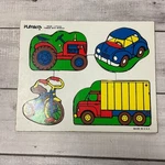 Playskool Wood Puzzle Things With Wheels #180-04 Pieces Truck Tractor Bike Car. Fixed Price $7.64.