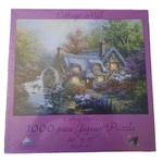 New Sunsout Cottage Mill 1000 Piece Jigsaw Puzzle Stream Swans Waterwheel Pretty. Fixed Price $32.00.