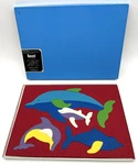 Vtg 1990 Lauri Crepe Foam Rubber Dolphins Red Blue Green Puzzle LR-2173. Fixed Price $28.00.