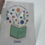 Literati Open Books Minds Floral Enamel Lapel Pin Reading Smiling. Fixed Price $12.95.
